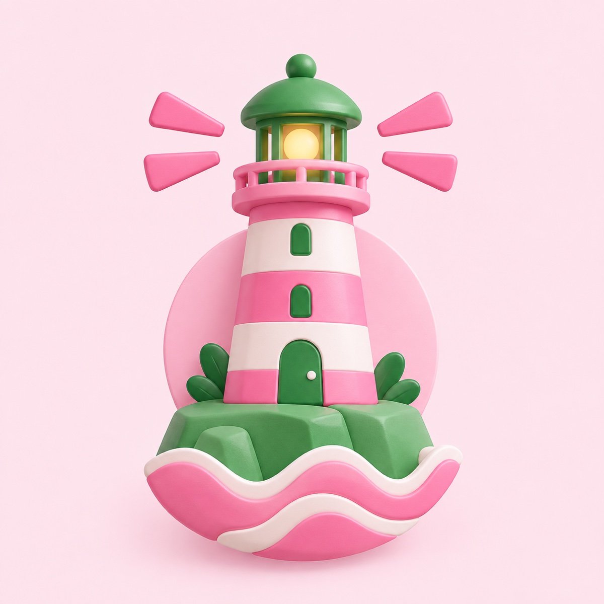 Pink and green lighthouse — 3D render